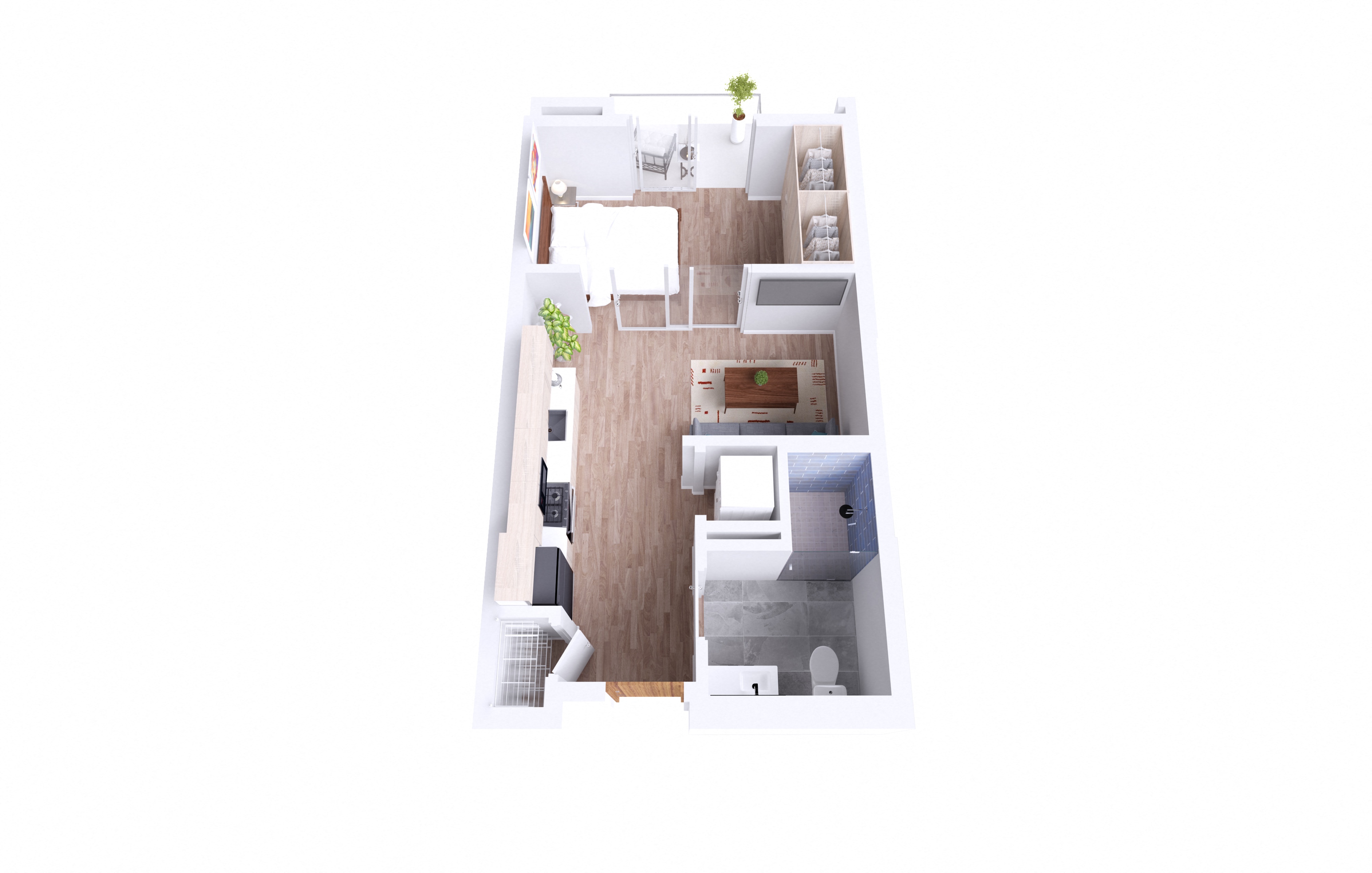 Floor plan for 1 bed, 1 bath, 553 sqft